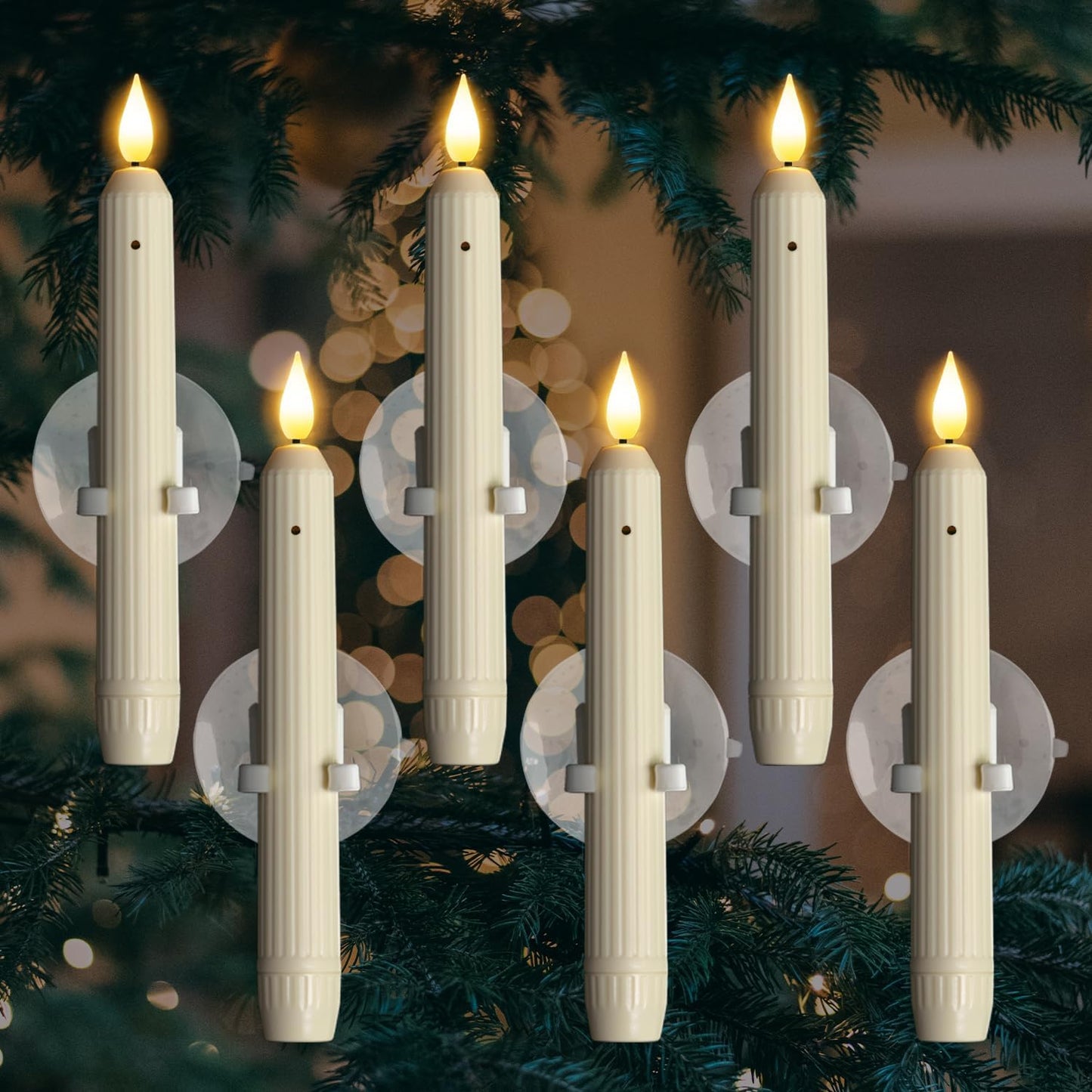 🔥6 Pcs Window Flameless Led Taper Candles with Sensor Dusk to Dawn