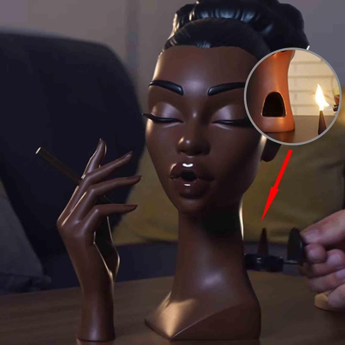 Realistic Head Incense Burner Black Woman