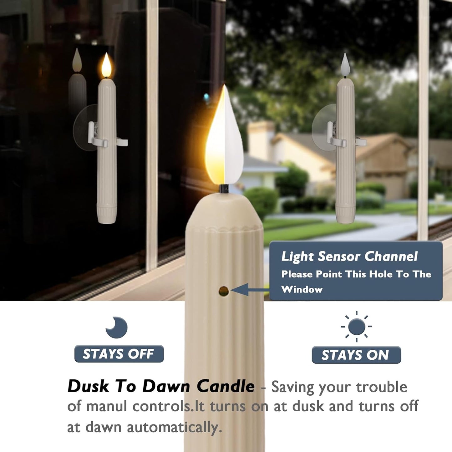 🔥6 Pcs Window Flameless Led Taper Candles with Sensor Dusk to Dawn