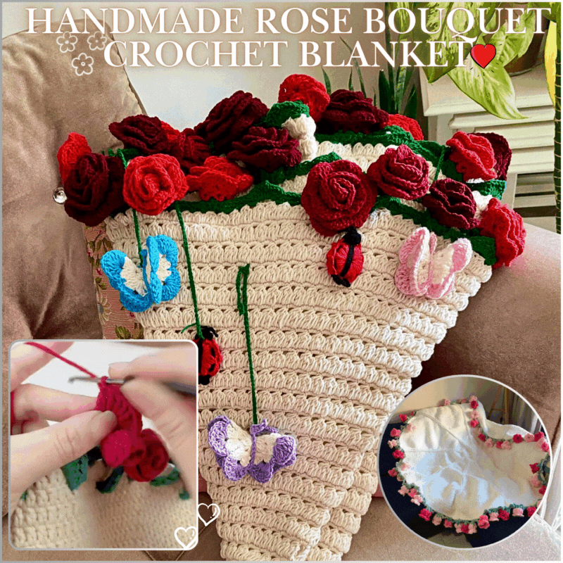 Handmade Rose Bouquet Crochet Blanket
