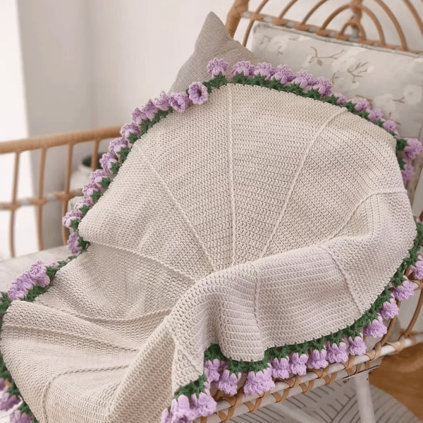Handmade Rose Bouquet Crochet Blanket
