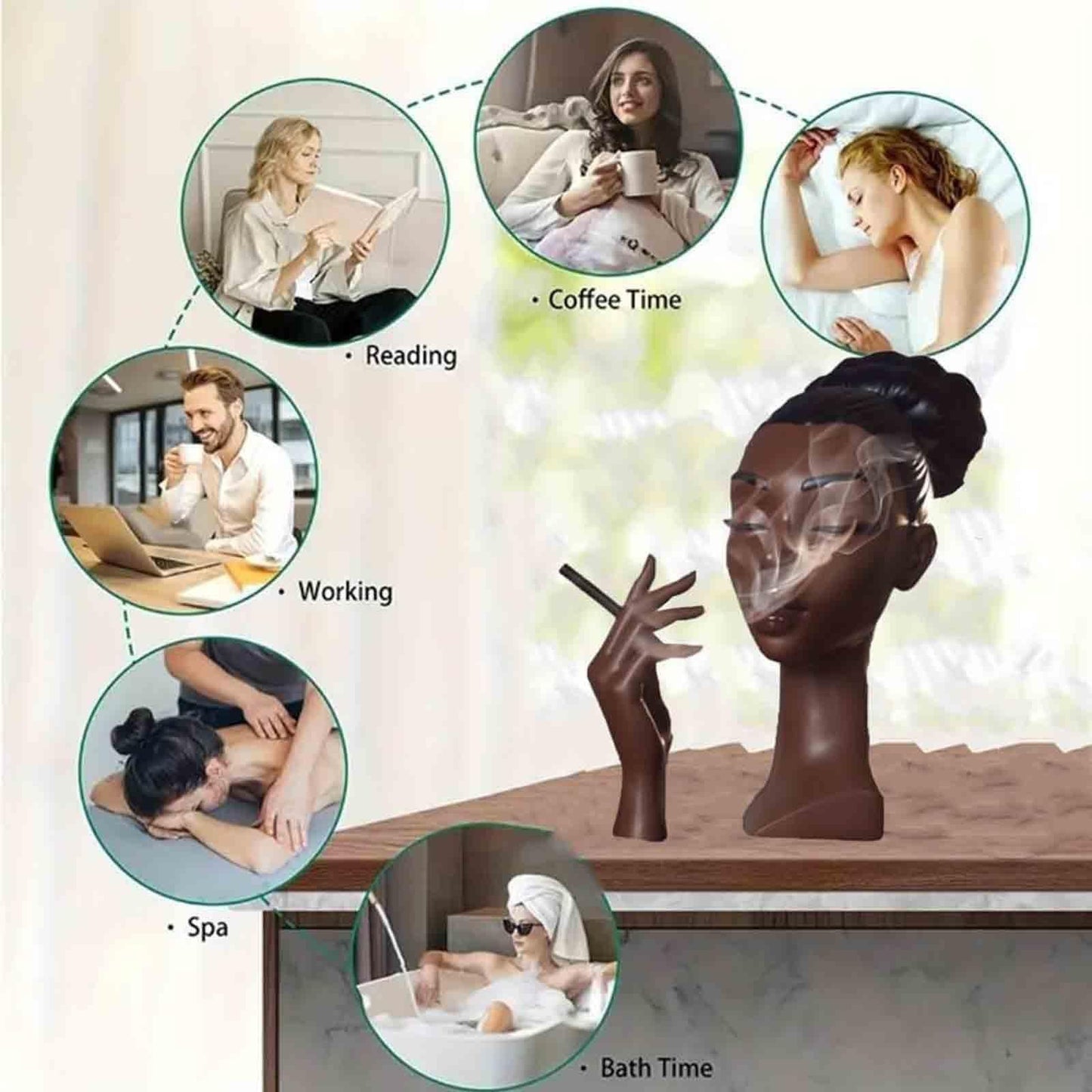 Realistic Head Incense Burner Black Woman