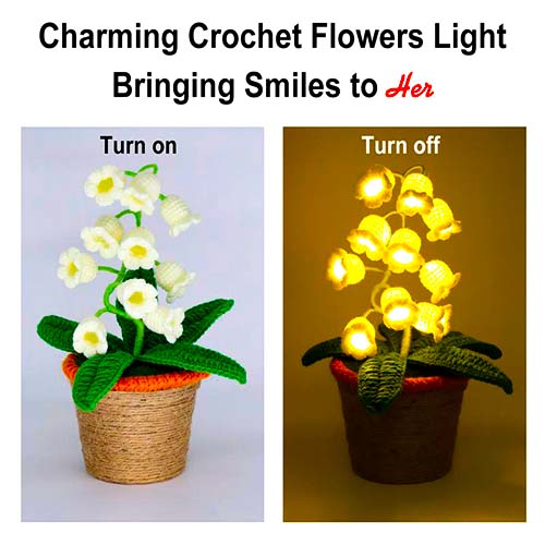 Realistic Crocheted Lily With Trevol Potted Light