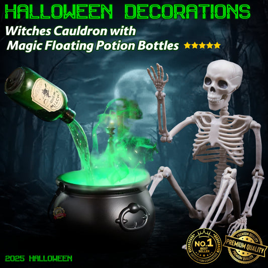 Halloween Decorations Indoor - Witches Cauldron with Magic Floating Potion Bottles & Fog Maker