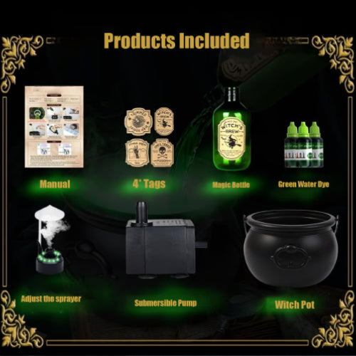 Halloween Decorations Indoor - Witches Cauldron with Magic Floating Potion Bottles & Fog Maker