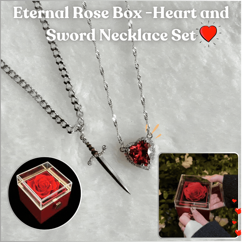 Eternal Rose Box -Heart and Sword Necklace Set