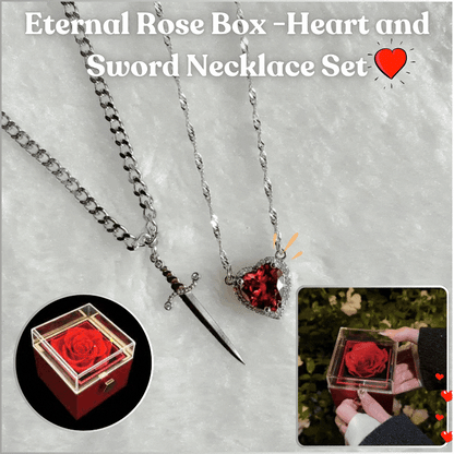 Eternal Rose Box -Heart and Sword Necklace Set