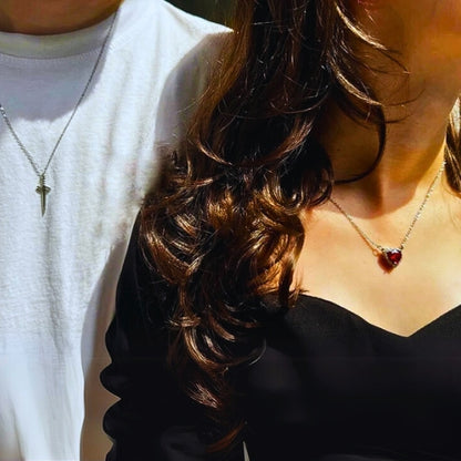 Eternal Rose Box -Heart and Sword Necklace Set