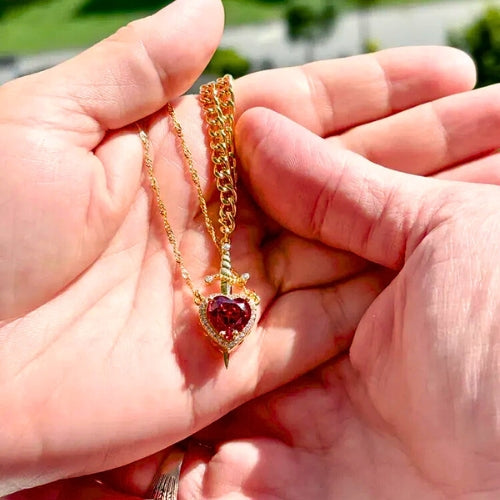 Eternal Rose Box -Heart and Sword Necklace Set