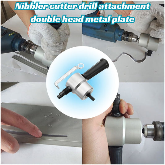 Nibbler cutter drill attachment double head metal plate