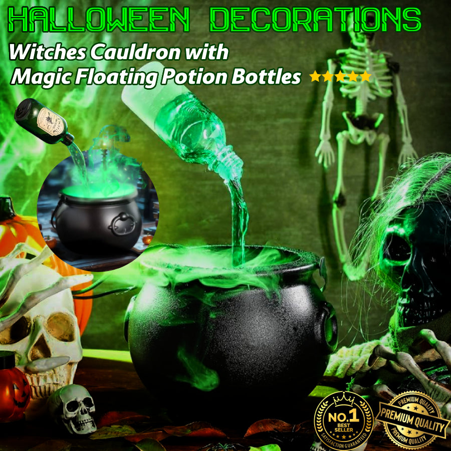 Halloween Decorations Indoor - Witches Cauldron with Magic Floating Potion Bottles & Fog Maker