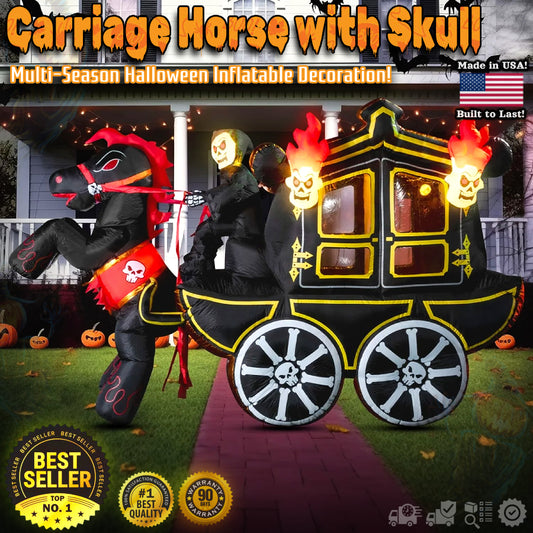 10 FT Long Inflatable Carriage Horse With Skull